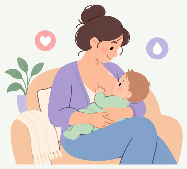 Parent breastfeeding their baby together in a chair