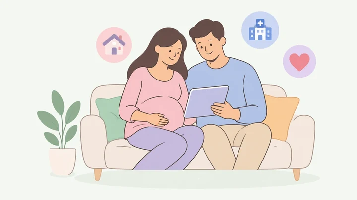 Pregnant woman and her partner discussing birth options together