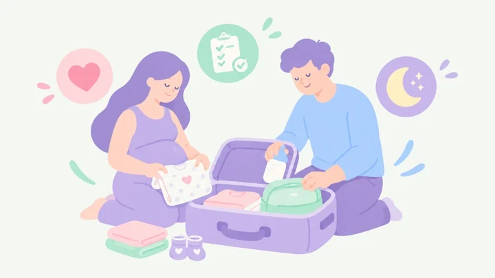 Pregnant woman and her partner packing a hospital bag together