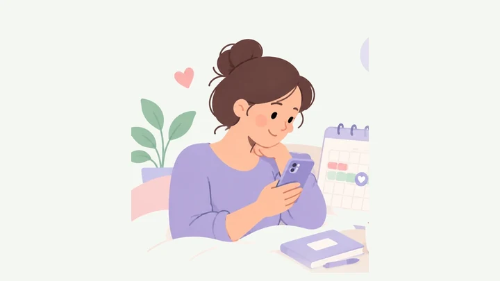 Woman checking her ovulation and fertile window on her phone