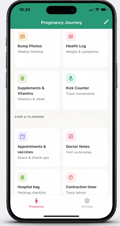 BabyQuil Pregnancy Journey menu
